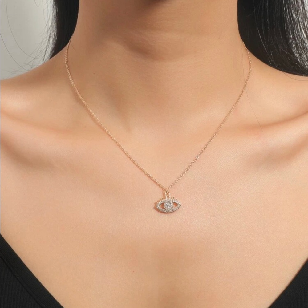 Gold Cubic Zirconia Evil Eye Necklace